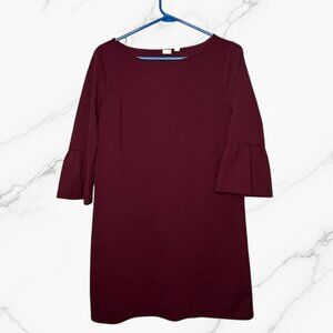 Gap Shift Dress Wine Red Maroon Boat Neck Ruffle 3/4 Sleeve  Women's Size M